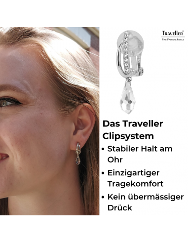 Traveller Ohrclip - Hänger - Silberfarben - Kristallen - Tropfen - Platiniert - 30x5mm - 157566
