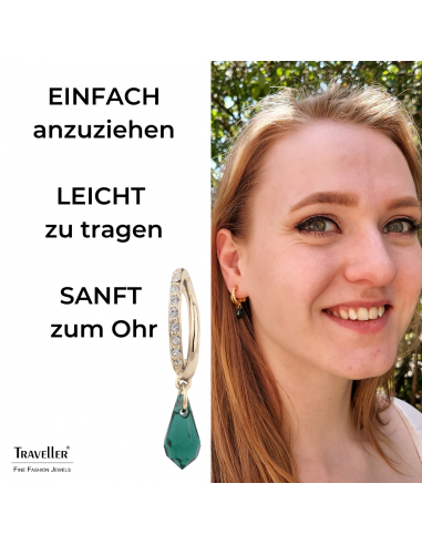 Traveller Ohrclips - Hänger - Vergoldet - Kristalle - Grün - Tropfen - 30x5 mm - 157567