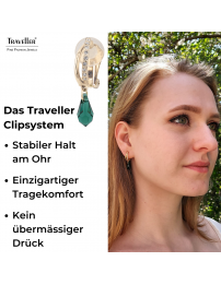 Traveller Ohrclips - Hänger - Vergoldet - Kristalle - Grün - Tropfen - 30x5 mm - 157567