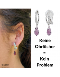 Traveller Ohrclip - Hänger - Silberfarben - Kristalle - Tropfen - Violett - Platiniert - 30x5mm - 157568