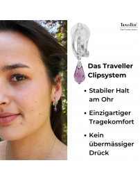 Traveller Ohrclip - Hänger - Silberfarben - Kristalle - Tropfen - Violett - Platiniert - 30x5mm - 157568