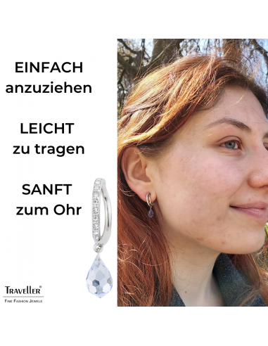 Traveller Ohrclip - Hänger - Platiniert - Kristalle - Tropfen - Hellblau / Hellsaphir - 30x5mm - 157570