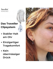 Traveller Ohrclip - Hänger - Platiniert - Kristalle - Tropfen - Hellblau / Hellsaphir - 30x5mm - 157570