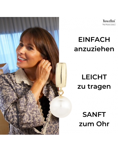 Traveller Ohrclip - Perle - Hänger - 12 mm - Creme - 22kt Vergoldet - Goldfarbe - 30x12 mm - 113718
