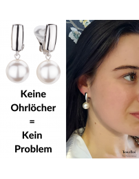 Traveller Ohrclips - Perle - Hänger - 12 mm - Weiß - Platiniert - Silberfarbe - 30x12 mm - 113719
