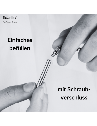 Traveller Collier mit Urnenanhänger - Aschenanhänger - 45mm - Silberfarbe - Edelstahl - Zirkonia - 45-50cm - 181139
