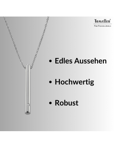 Traveller Collier mit Urnenanhänger - Aschenanhänger - 45mm - Silberfarbe - Edelstahl - Zirkonia - 45-50cm - 181139