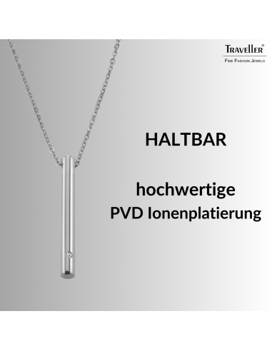Traveller Collier mit Urnenanhänger - Aschenanhänger - 45mm - Silberfarbe - Edelstahl - Zirkonia - 45-50cm - 181139