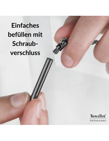Traveller Collier mit Urnenanhänger - Aschenanhänger - 45mm - Schwarz - Edelstahl - Zirkonia - 45-50cm - 181141
