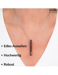 Traveller Collier mit Urnenanhänger - Aschenanhänger - 45mm - Schwarz - Edelstahl - Zirkonia - 45-50cm - 181141
