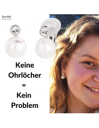 Traveller Ohrclip - Perle - 10 mm - Weiß - Preciosa Kristalle - Platiniert - Silberfarbe - 15x10 mm - 113880