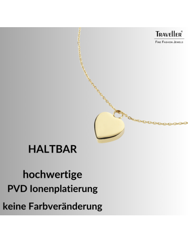 Traveller Collier mit Urnenanhänger - Aschenanhänger - 2x2cm - Goldfarbe - Herz - Edelstahl - 45-50cm - 181174