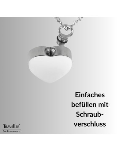 Traveller Collier mit Urnenanhänger - Aschenanhänger - 2x2cm - Silberfarbe - Herz - Edelstahl - 45-50cm - 181175