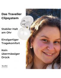 Traveller Ohrclip - Perle - 10 mm - Weiß - Preciosa Kristalle - Platiniert - Silberfarbe - 15x10 mm - 113880