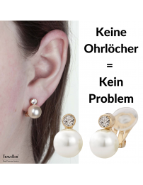 Traveller Ohrclips - Perle - Weiß - 10 mm - Preciosa Kristalle - 22kt vergoldet - Goldfarbe - 15x10 mm - 113881