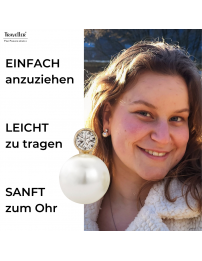 Traveller Ohrclips - Perle - Weiß - 10 mm - Preciosa Kristalle - 22kt vergoldet - Goldfarbe - 15x10 mm - 113881