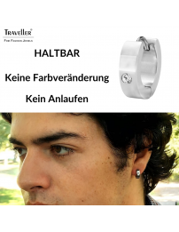 Traveller Creolen - Herren - Edelstahl - Zirkonia - Silberfarbe - 13 mm -181259
