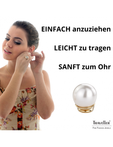 Traveller Ohrclip - Perle -10 mm - Weiß - 22kt vergoldet - Goldfarbe - 700010