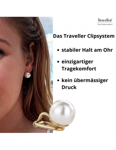 Traveller Ohrclip - Perle -10 mm - Weiß - 22kt vergoldet - Goldfarbe - 700010