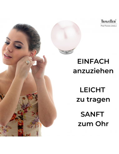 Traveller Ohrclips - Silberfarbe - Perle - 14 mm - Hellrosa - Platiniert - 702114