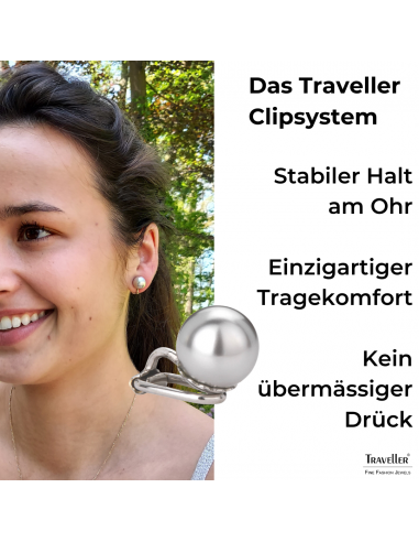 Traveller Ohrclips - Perle - 10 mm - Hellgrau - Platiniert - Silberfarbe - 15x10 mm - 710110