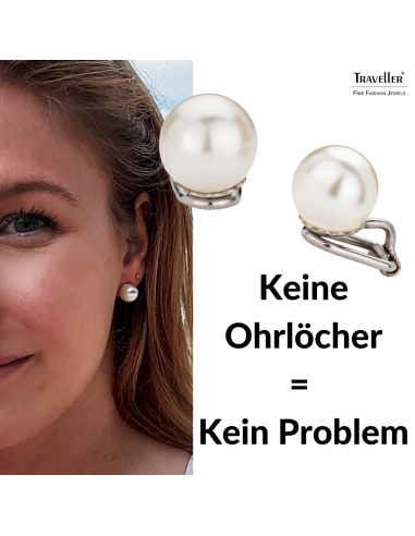 Traveller Ohrclip - Perle - 10 mm - Creme - Platiniert - Silberfarbe - 15x10 mm - 714110