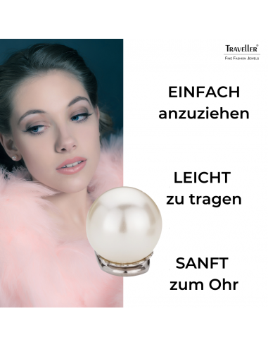 Traveller Ohrclip - Perle - 10 mm - Creme - Platiniert - Silberfarbe - 15x10 mm - 714110