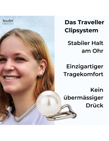 Traveller Ohrclip - Perle - 10 mm - Creme - Platiniert - Silberfarbe - 15x10 mm - 714110