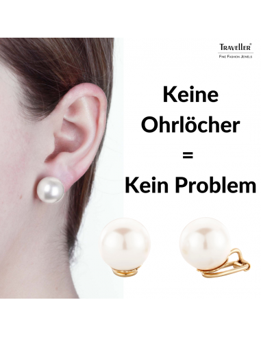 Traveller Ohrclips - Perle - 14 mm - Weiß - 22kt Vegoldet - Goldfarbe - 801014