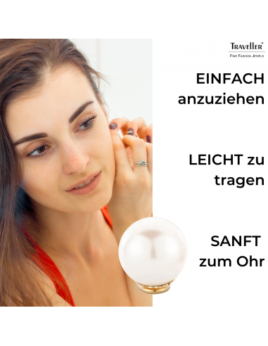 Traveller Ohrclips - Perle - 14 mm - Weiß - 22kt Vegoldet - Goldfarbe - 801014