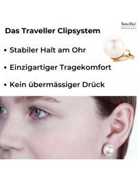 Traveller Ohrclips - Perle - 14 mm - Weiß - 22kt Vegoldet - Goldfarbe - 801014