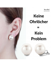 Traveller Ohrclips - Perle - 14  mm - Weiß - Platiniert - Silberfarbe - 801114