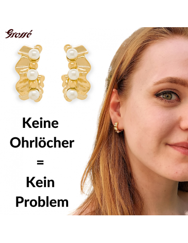 Grossé Ohrclip - Ruffle Pearl - 22ct vergoldet - Perlen - Weiss - 16x7 mm - GA61456