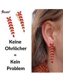 Grossé Ohrclip - Hänger - Goldfarbe - Kristall - Rot - 40x10 mm - 22ct vergoldet - GA61549
