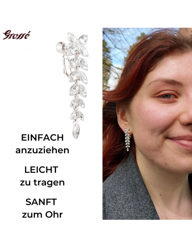 Grossé Ohrclip - Hänger - Silberfarbe - Kristall - 40x10 mm - Platiniert - GA61560P
