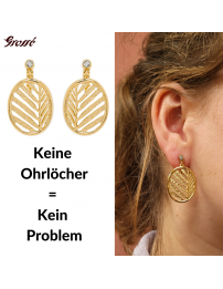 Grossé Ohrclip - Foglia - Goldfarbe - Kristalle - Vergoldet - Blatt - 32x20 mm - GJ64200