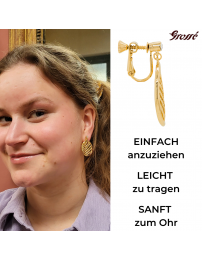 Grossé Ohrclip - Foglia - Goldfarbe - Kristalle - Vergoldet - Blatt - 32x20 mm - GJ64200