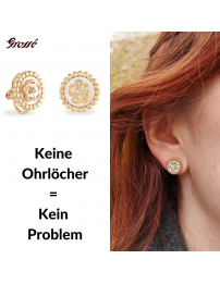 Grossé Ohrclip - Medallion - Goldfarbe - Kristall - Perlmutt - 13 mm - Vergoldet