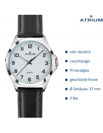 ATRIUM Herren Armbanduhr Leder Schwarz Silberfarben - A10-10
