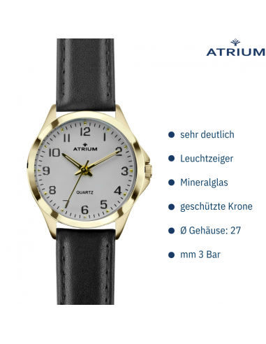 ATRIUM Damen Armbanduhr Leder Schwarz Goldfarben - A11-20