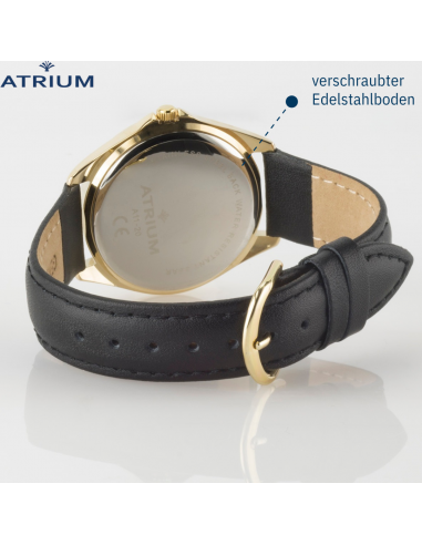 ATRIUM Damen Armbanduhr Leder Schwarz Goldfarben - A11-20