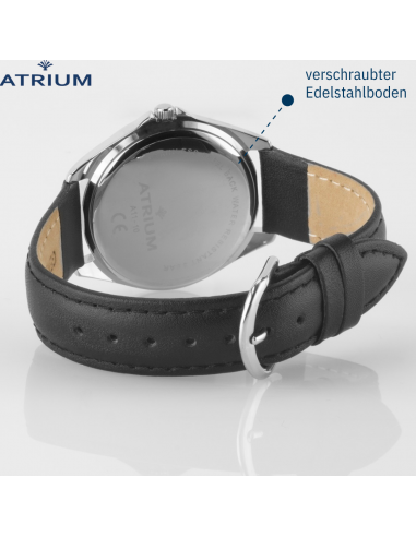 ATRIUM Damen Armbanduhr Leder Schwarz Silberfarben - A11-10