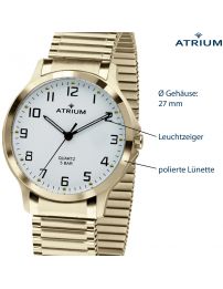 ATRIUM Damen Armbanduhr - Zugband - Edelstahl vergoldet - A13-60