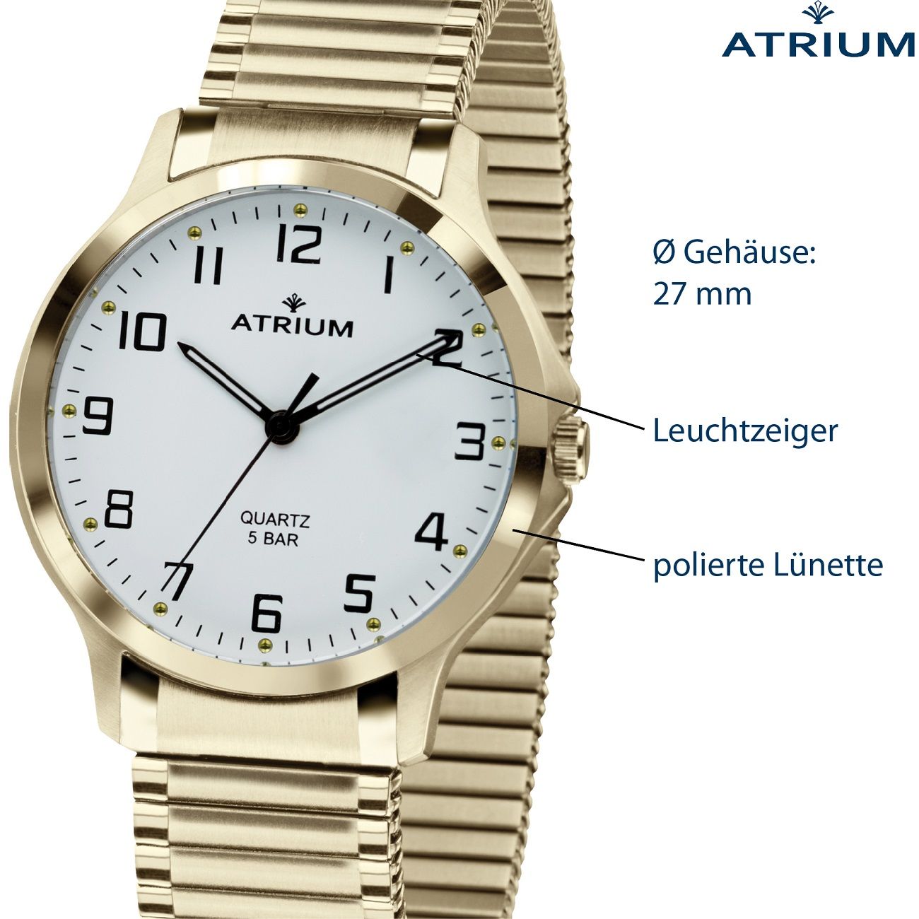 ATRIUM Damen Armbanduhr Zugband Edelstahl Goldfarben - A13-60