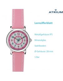 ATRIUM - Kinder Armbanduhr - Mädchen - Rosa  - 5 bar - Deutlich - Verstellbares  Band - A31-104