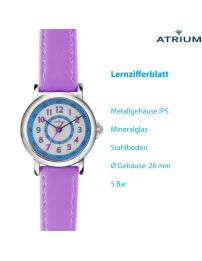 TRIUM Kinderuhr - Mädchen – Lila / Violett – Analog – 5 Bar – Lernzifferblatt