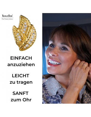 Traveller Ohrclip - 22kt Vergoldet - Kristalle - Blattförmig - 15 x 10 mm - 157613