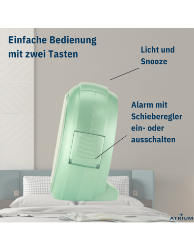 Atrium Wekker - Analoog - Mintgroen - Zonde tikgeluid - Snooze - Quartz - A240-13