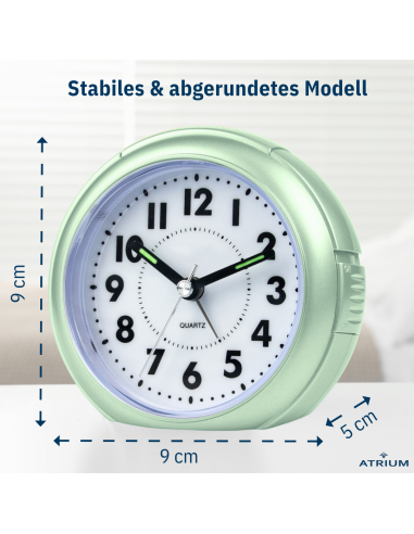 Atrium Wekker - Analoog - Mintgroen - Zonde tikgeluid - Snooze - Quartz - A240-13