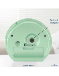Atrium Wekker - Analoog - Mintgroen - Zonde tikgeluid - Snooze - Quartz - A240-13